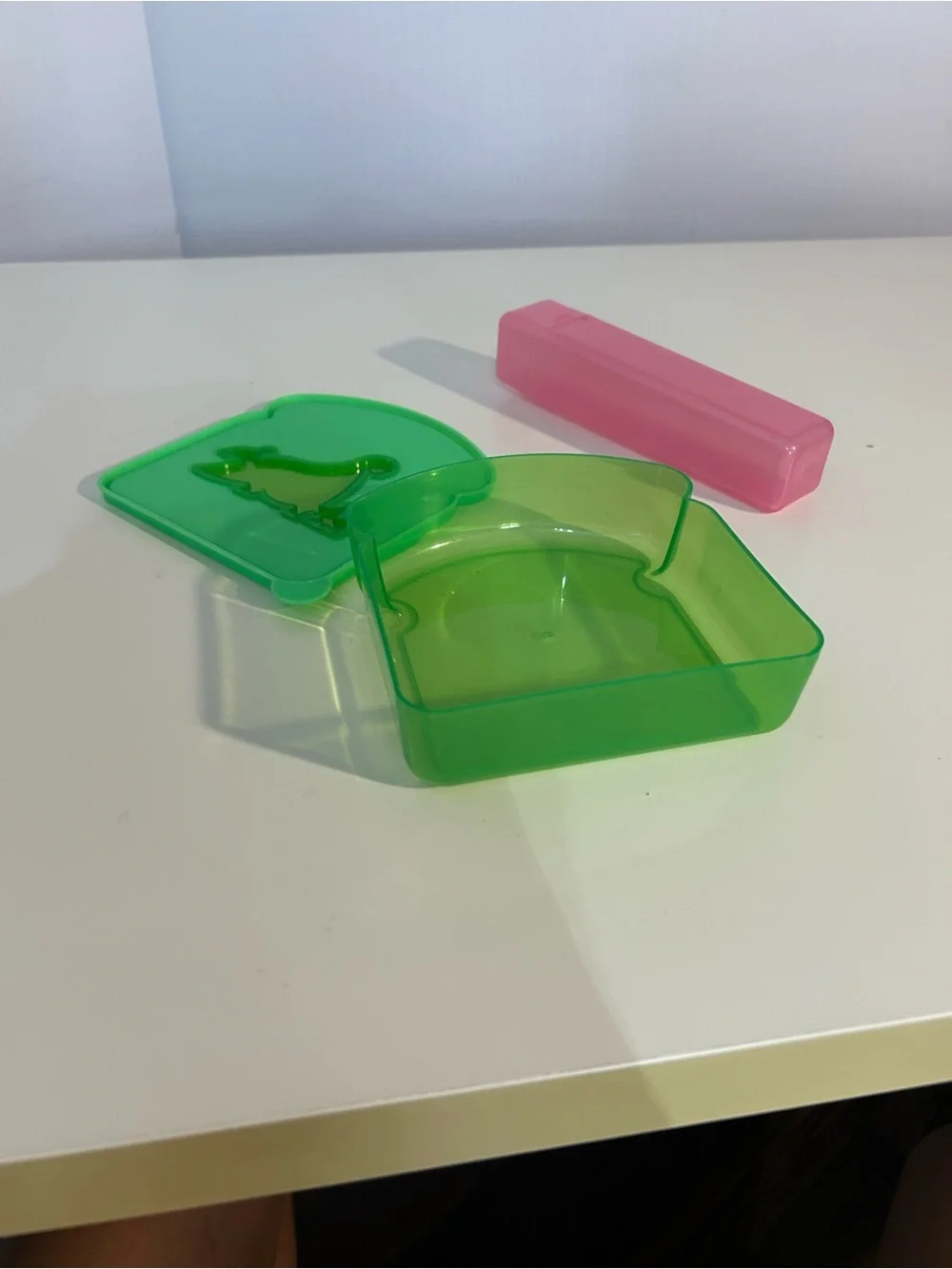 Green Sandwich Container with Pink Utensil Tube - Durable Food Storage
